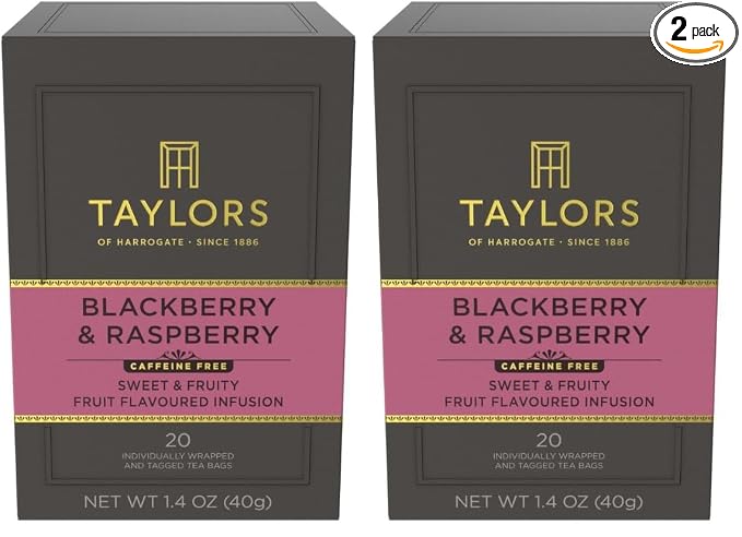Taylors of Harrogate Blackberry & Raspberry, Herbal Tea, Individually Wrapped Bags, Sweet, Tart & Tangy, Caffeine-Free, Enjoy Hot or Iced, 20 Teabags, 20 Count (Pack of 2)