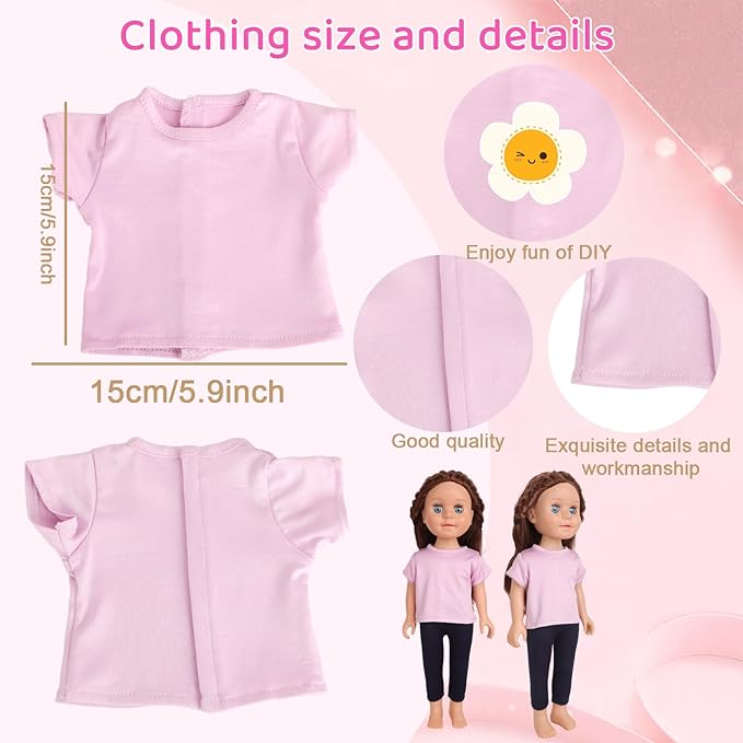 5-Pack Lavender T-Shirts for 18-Inch Bear Short-Sleeve Basic Tees, Fits 18" Bear Doll Clothes (Lavender)
