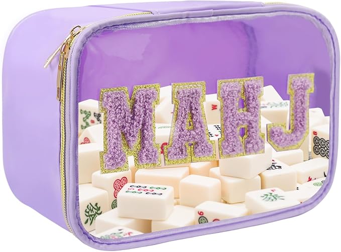 Purple Mahjong Tile Bag, Clear Mahjong Tile Bags Storage Supplies with Zipper, Storage Pouch Entertainment Games Accessories Gifts Supplies Includes Case Only