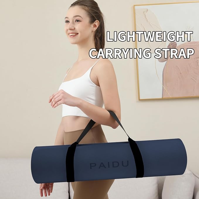 PAIDU Yoga Mat Non Slip Anti-tear,extra thick-2/5 inch（10MM）High Resiliency Professional POE Yoga Mats for Women Men Kids,72"x24"inch,Workout, Yoga, Pilates and Floor Exercise, with Carrier Strap