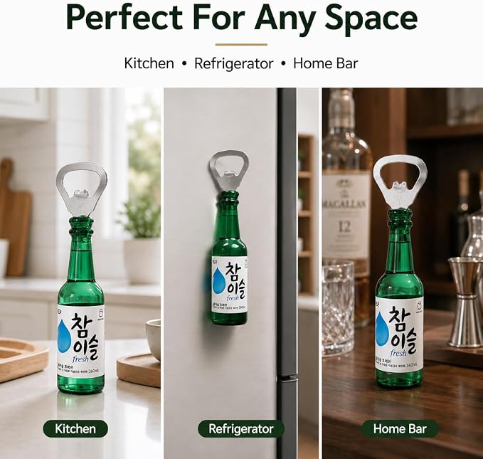 Korean Soju Bottle Magnet Bottle Opener | Fridge, Bar Kitchen, Souvenir Gift