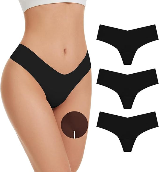 OVRUNS Camel Toe Underwear for Women Low Waist Camel Toe Thong Seamless Workout Cameltoe Proof Concealer Panties 3 Pack
