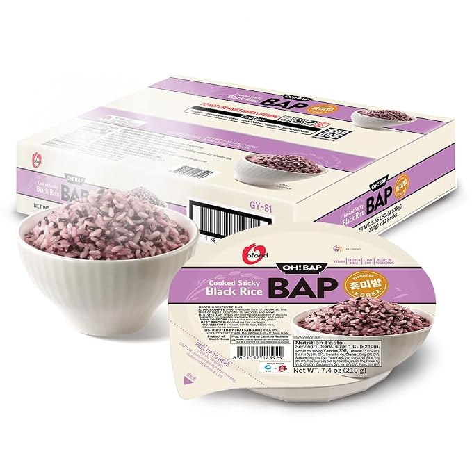 O'food Instant Rice | Cooked Sticky Rice Bowls (Bap) – [BROWN Rice | 12 Pack] Healthy Microwavable Korean Sticky Rice Cup | Gluten-Free | Long Shelf Life | Ready in 90 Secs | Quick Meal