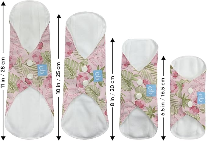 Charlie Banana - Reusable Feminine Pads Liner 3 Pack with Pouch | Washable Menstrual Pads for Light Absorbency | Pink Forest
