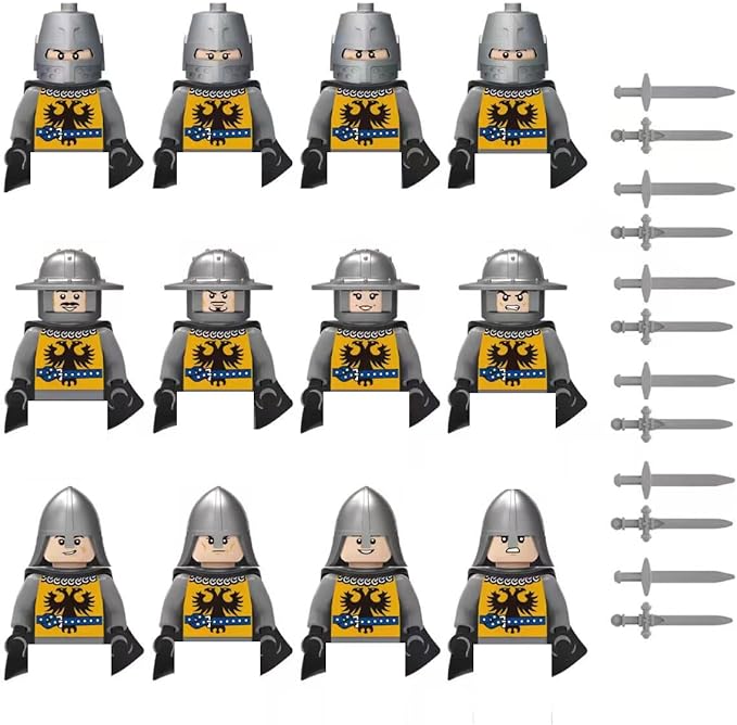 12PCS/1.8in Medieval Knights Battle Soldiers with Weapons Action Figures Building Blocks Miniature Figurines Toys Cake Toppers (1806)