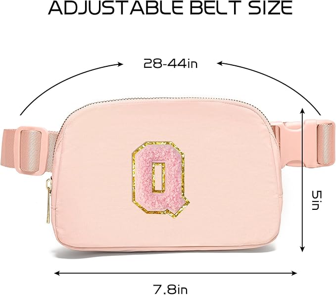 Gitus 6 7 8 9 10 Year Old Girl Gifts Belt Bag Fanny Pack Crossbody Bags with Initial Letter Patch Things for Teen Girls Easter Gifts for Girls Travel Essentials（Coral Pink-Q）