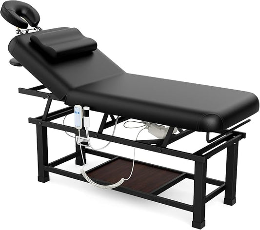 Olela Electric Massage Table with Heated Function- Heated Massage Table with Electric Lift & Manual Adjustable Backrest, Treatment Table with Storage and Metal Frame for Massage, Spa So On