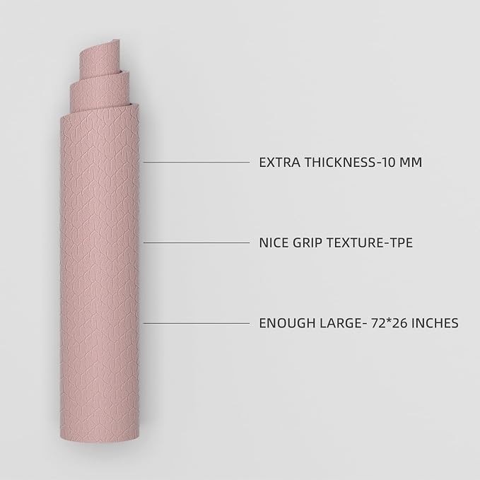 10 mm Yoga Mat 72"x26" TPE Non-Slip Exercise Mat 0.4" Thick, Easy-to-Carry Fitness Mat for Yoga, Pilates & Workout, Professional Mat, Made with Recyclable Material, Durable, Easy to Clean