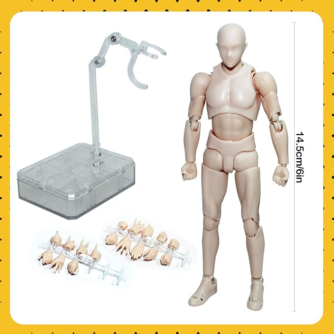 AXITWXIT Action Figures Body-Kun DX & Body-Chan DX PVC Figure Model Drawing for S H Figuarts with Box for Artists (Skin Color, Male)