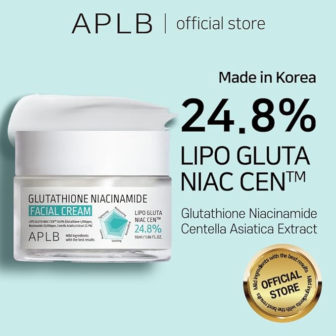 APLB Glutathione Niacinamide Facial Cream | LIPO GLUTA NIAC CEN™ 24.8% 1.86 FL.OZ/Korean Skincare, Deep hydration, Niacinamide, Improve skin elasticity, Improve skin texture