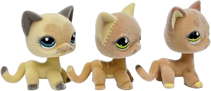 3pcs/Set Custom Flocked Pet Shop Toys Short Hair Cat Kitten Collie Great Dane Cocker Spaniel Dachshund Puppy Dog OOAK Compatible with LPS (#1120 and #525 and #3573)
