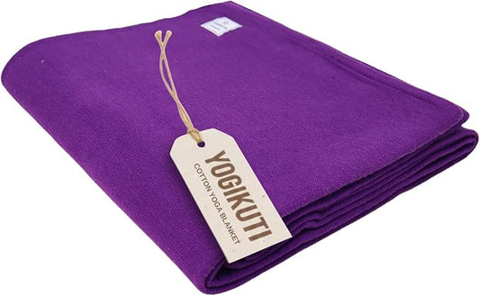 Yogikuti Iyengar Cotton Yoga Blanket Set of One – Thick Handwoven Yoga Blankets for Restorative Yoga, Meditation & Pranayama – Premium Cotton Yoga Blanket for Support & Comfort in Pranayama (Purple)