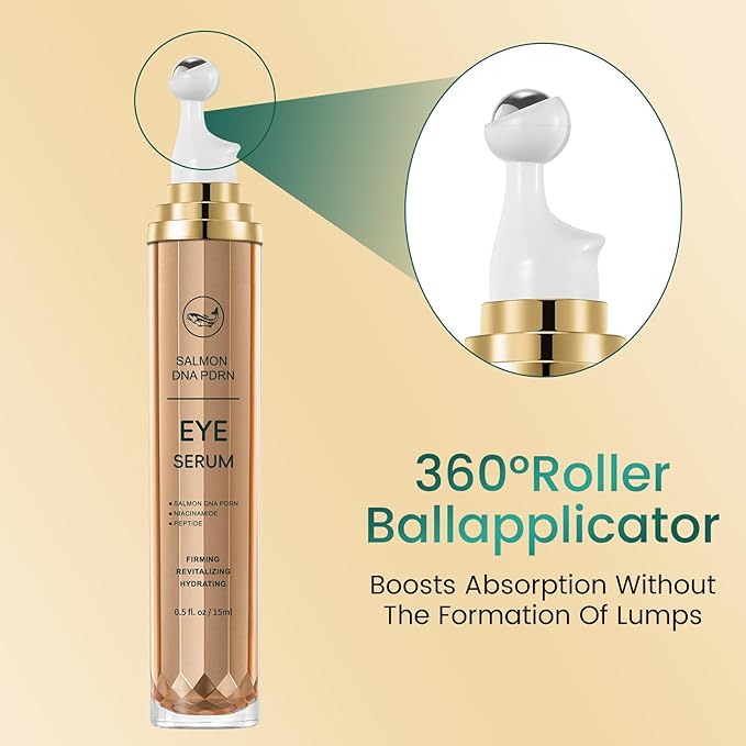 Instant Eye Tightener Puffy Eyes Roller Serum with Salmon DNA PDRN Peptides and Niacinamide Dark Circle, Under Eye Bags, Wrinkle Treatment Cream Eye Serum for Depuffing Firming Anti-Aging, 0.5 fl.oz