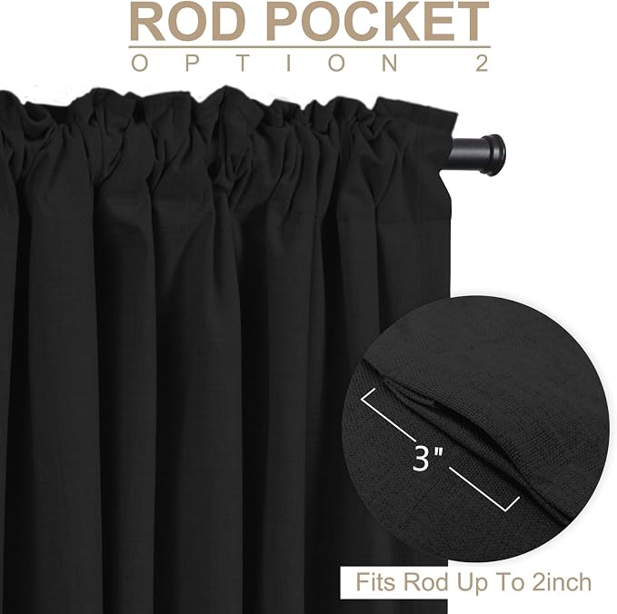 100% Blackout Shield Linen Blackout Sliding Door Curtains for Living Room, Back Tab/Rod Pocket Thermal Insulated Curtains for Sliding Glass Doors, 1 Panel Set, 100" W x 90" L, Black