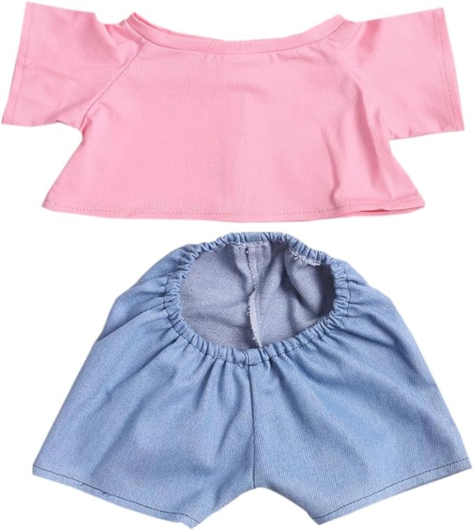 14"-18" Stuffed Animal Clothes T-Shirt Jeans Make Your Own Stuffed Animals Dress Up Accessories (Pink+Light Blue)