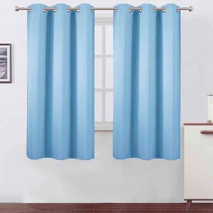 LEMOMO Sky Blue Blackout Curtains 34 x 63 Inch Length/Set of 2 Curtain Panels/Thermal Insulated Room Darkening Blackout Curtains for Bedroom