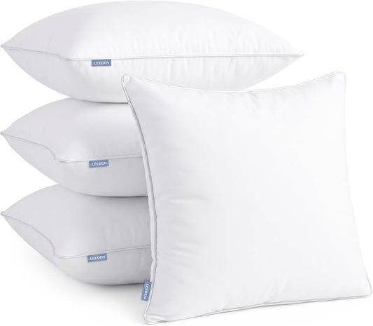 Leeden 18x18 Pillow Inserts Set of 4-18 Inch Home Decor Throw Pillow Insert, Soft Fluffy Square Cushion Inserts for Couch Bed, White 4 Pack Pillow Inserts