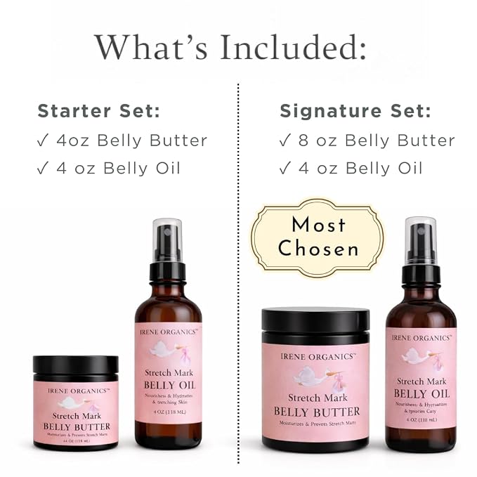 Belly Bundle by Irene Organics - Organic Belly Butter and Oil for Pregnancy Stretch Mark Prevention and Treatment - Award Winning Skincare For Pregnancy and Postpartum - Mother's Day Gift Set (Large)