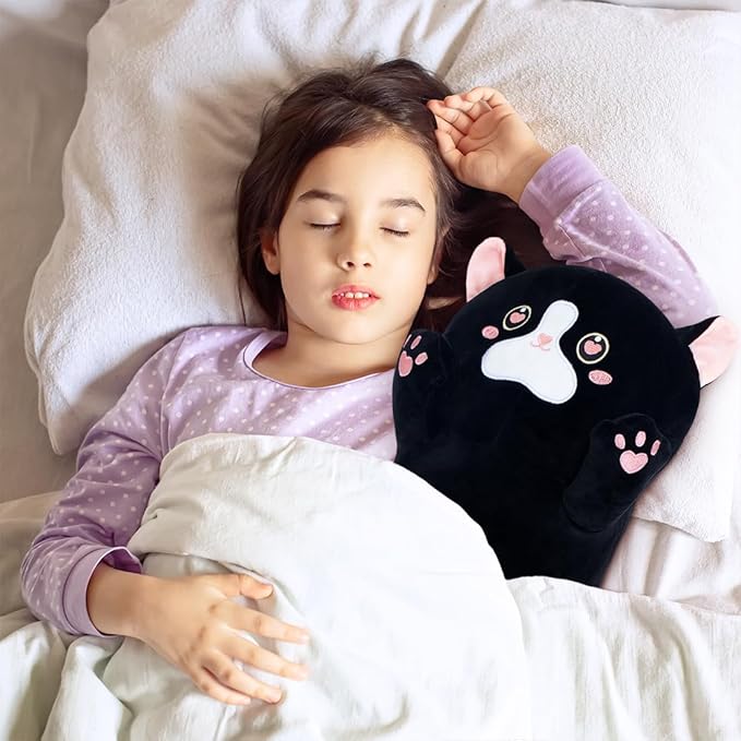 27.5in Long Plush Toy Cat Pillow Cute Plush Cat Toy Doll Stuffed Animal Cat Hugging Pillow for Sleeping Gift for Kids and Girls(Black&Pink,70cm/27.5in)