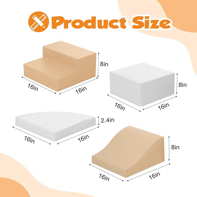 TODIBY 4-Piece Soft PU Leather Toddlers Climbing Toys, Baby Foam Climbing Blocks for Toddlers 3, Foam Play Gym Climbing Structures, Indoor Climb and Crawl Activity Play Set (White and Coffee)