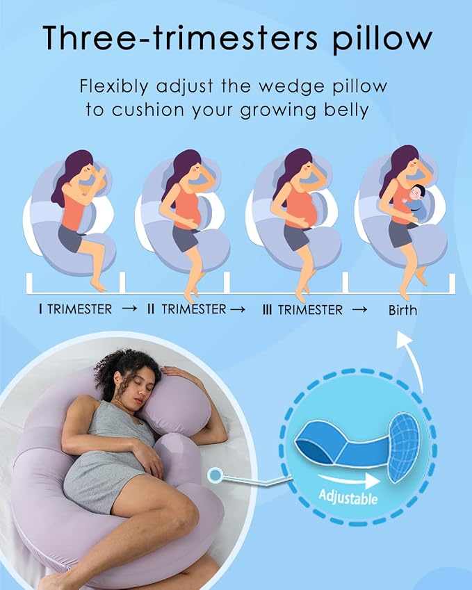 QUEEN ROSE Cooling Pregnancy Pillows,E Shaped Full Body Pillow for Sleeping, with Pregnancy Wedge Pillow for Belly Support, 60 Inch Maternity Pillow for Side Sleeper, Cooling Rayon Cover, Purple