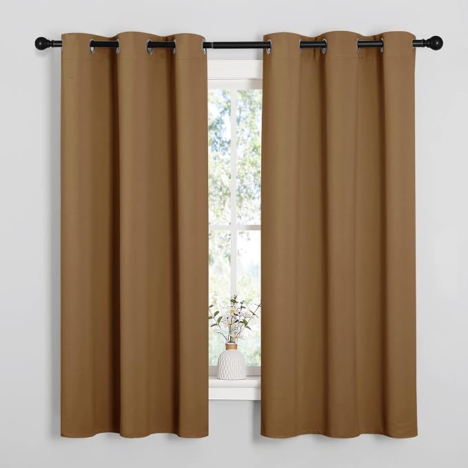 NICETOWN Gold Brown Sleek Blackout Curtains 48 inches Length for Small Windows, Noise Reducing and Block Draft Panels for Door Doorway Laundry Office Luxury Decor Theme (2 Panels, W42 inches Wide)