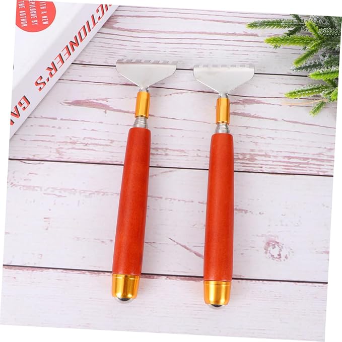 Beavorty 2pcs Flexible Stainless Scratcher Wooden Handle Telescopic Massage Tool for Itch Relief Relaxation Comfortable and Easy to Use