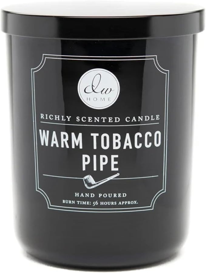 DW Home Warm Tobacco Pipe Scented Candles, 15 oz Large Double Wick Jar, Up to 56 Hour Burn Time, Strong Long Lasting Woodsy Fragrance, Gifts for Men & Women