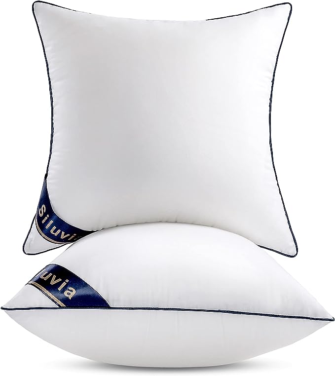 Siluvia 20x20 Down Alternative Pillow Insert 2 Pack, 100% Cotton Cover | 100% Premium Polyester Fill, Fluffy & Soft with Comfy Support - White Decorative Cushion Inserts for Couch, Sofa & Bed