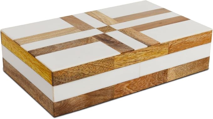 Handicrafts Home White Decorative Storage Box with Lid Wooden Storage Organizer Box Multi Purpose Storage Box for Coffee Table Desk Shelf Decor – Resin Inlay Patisserie Delight Collection- 10x6x2.5