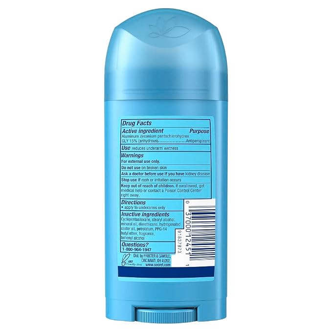Secret Antiperspirant and Deodorant for Women, 24hr Sweat and Odor Protection, PH Balanced, Gentle on Skin, Wide Solid Deodorant Stick, Powder Fresh Scent, 2.7 oz (Pack of 2)