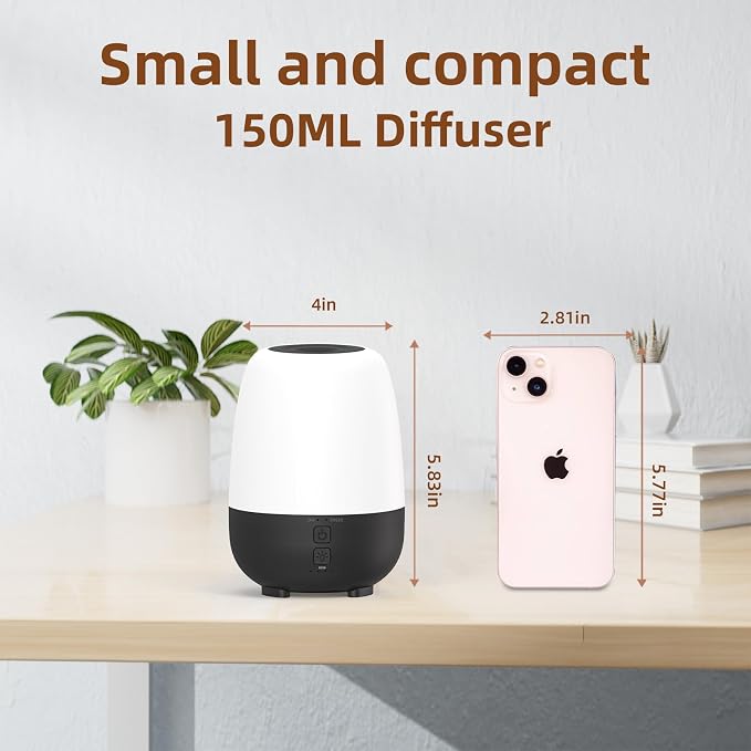 SEEDSEEL 150ML Cordless Essential Oil Diffuser, Built-in 6000mAH Rechargeable Battery, 7 Hours Run Time, 7 Colors LED Light, Portable Aromatherapy Diffuser