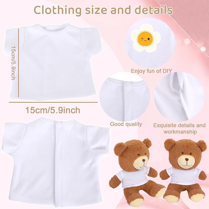 8 - Pack White Blank T - Shirts for 17 - 18 Inch Bears | Thick DIY Stuffed Animal Canvas Clothes (White)
