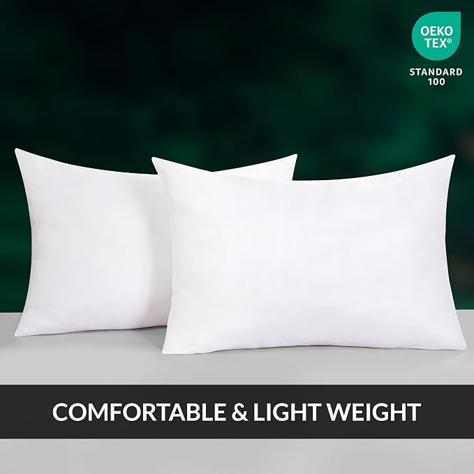ROYALE LINENS 14 x 22 Pillow Insert - Down Alternative Throw Pillows Insert - Square Pillow Pack of 2 White - Bed & Couch Pillows - Inner Cushion for Bed, Cushion for Living Room - Shams Stuffer