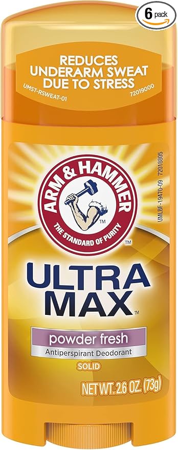 Arm & Hammer Ultra Max Antiperspirant Deodorant, Powder Fresh, Solid, 2.6 Ounce (Pack of 6)