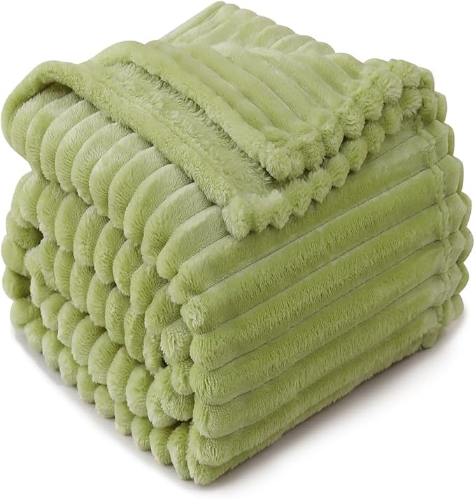 Moss Green Throw Blanket for Couch Sofa 60x80 inches Striped Design | Fleece Blankets Room Home Decor Lightweight Plush Soft Cozy Gifts for Women Mom