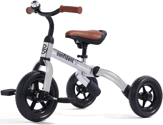 Ancaixin 3 in 1 Toddler Tricycles for 2-5 Years Old Boys Girls with Adjustable Seat Detachable Pedal and Bell, Foldable Baby Balance Bike Riding Toys, Kids Birthday Christmas New Year Gift (Silver)