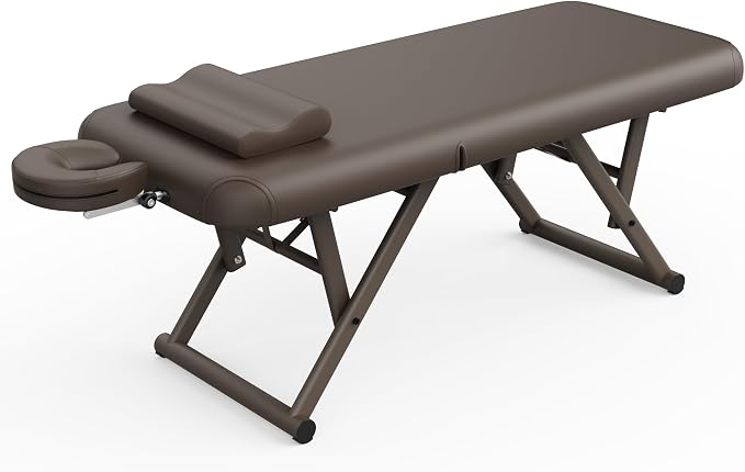 Olela Heavy Duty Stationary Massage Table - Adjustable Massage Table with Adjustable Height & Backrest, Treatment Tables with PU Leather, C-Shaped Pillow and Sturdy Metal Frame Support Up to 1000LBS