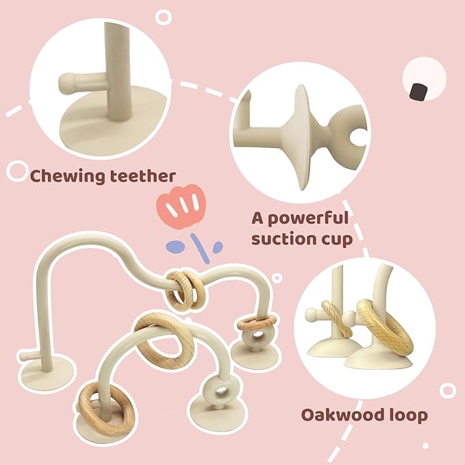 Baby High Chair Suction Toys Teething Chew - Baby Teething Toys Silicone Teethers, Table Toys, Food Grade Silicon for 6 12 18 Months (Beige Pink)