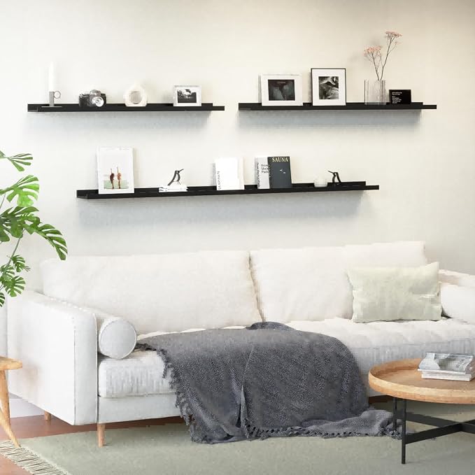 Boswillon Floating Shelves Set of 2, Long Wall Shelf with Lip, 48in, Black | Display Ledge Shelf for Room Wall, Wall Decor Shelves for Bathroom, Living Room, Bedroom, Kitchen, Nursery Room, Modern, Wood