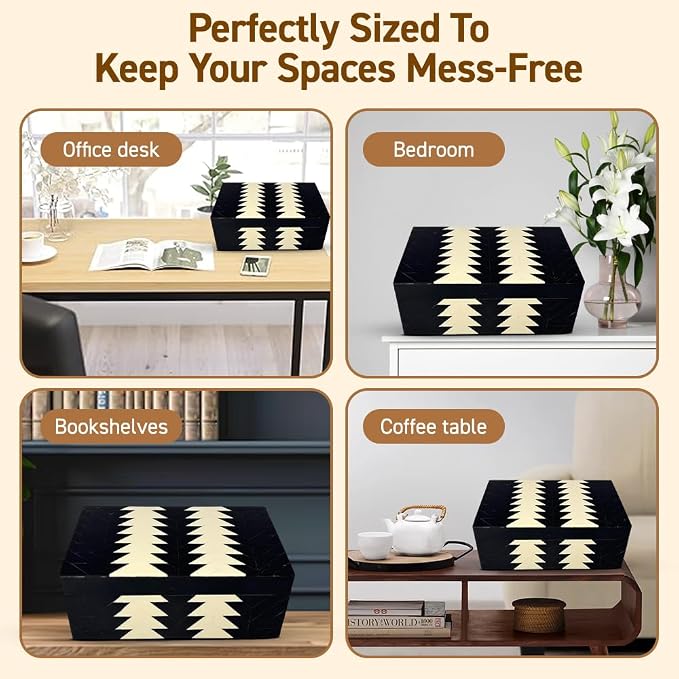 Perilla Home ﻿Home Decor Decorative Storage Wooden Box Small Wooden Organizer Tool Stash Card Craft Trinket Memory Keepsake Jewelry Box for Men and Women, Makalu, Gifts For All, Black & Off White
