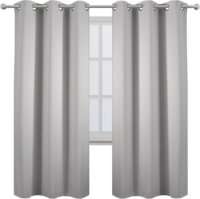 LEMOMO Light Grey Thermal Blackout Curtains/42 x 72 Inch/Set of 2 Panels Room Darkening Curtains for Bedroom