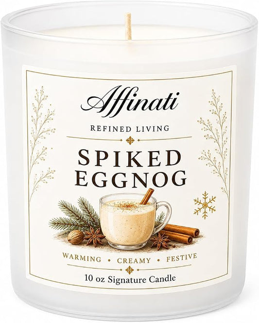 Affinati Spiked Eggnog 10 oz Scented Candle – Long Lasting Holiday Soy Blend Candle for Home, Strong Scent Throw Warm Spiced Cream Gourmand Candle, Premium Clean Burning Festive Gift