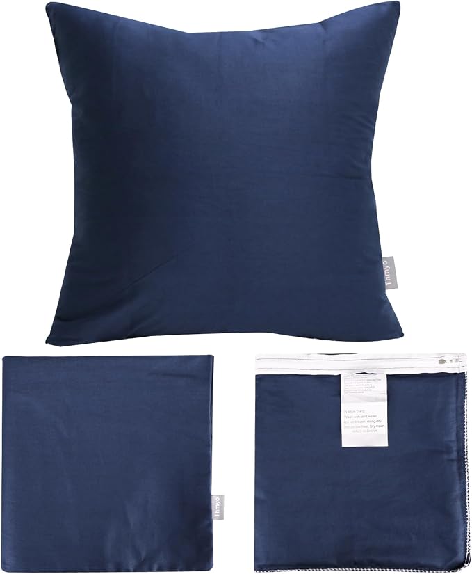 Thmyo 4-Pack 100% Cotton Comfortable Solid Decorative Throw Pillow Case Square Cushion Cover Pillowcase Sublimation Blank Pillow Covers Christmas DIY Throw Pillowcase(24x24inch/60x60cm,Midnight Blue)