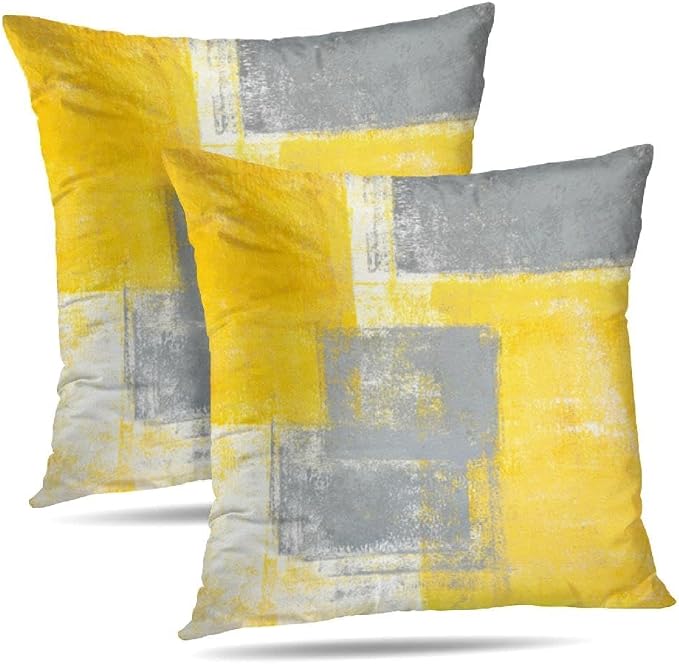 Throw Pillow Covers for Couch, 24x24 Inch, 2 Pack, Grey Yellow | Decorative Throw Pillow Covers Cushion Covers for Couch Bedroom Sofa Living Room