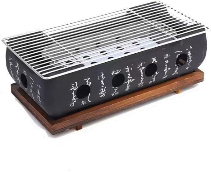 Upgraded Japanese Hibachi Grill, Portable Tabletop Yakitori Charcoal BBQ Indoor Outdoor with Wooden Base & Grill Grid - 6.7x4.73x13.6in (XL)