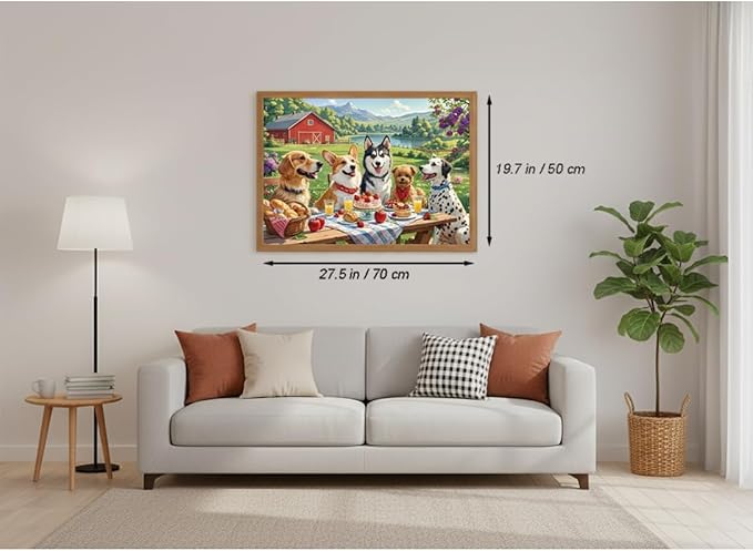 1000 Pieces Jigsaw Puzzles for Adults, Animal Series - Detailed Wildlife Art, Educational Family Game, Large 28" x 20", Great Gift for Animal Lovers & Home Decor（Puppy Picnic）