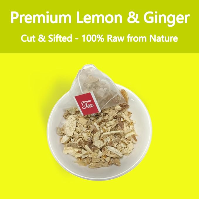Samcci - Lemon Ginger Tea Bags, 50 Teabags - Great Hot or Iced – Aromatic, Natural, Pleasantly Spicy & Warming - Non-GMO - Caffeine-free - Support Healthy Digestion & Boost Immunity