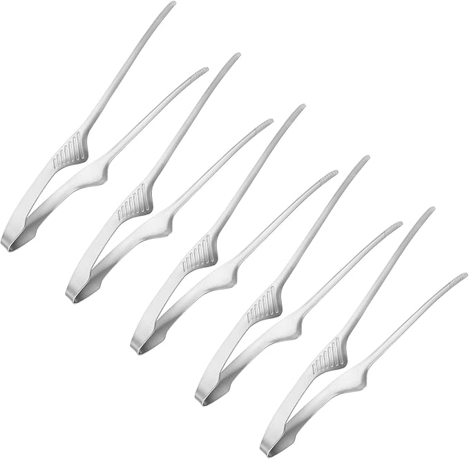 M METERXITY 5 Pcs Korean and Japanese BBQ Tongs 9.5 Inch Barbecue Tongs 430 Stainless Steel Kitchen Self-Standing Grill Non-Slip for Grill/Salad/Camping/Cooking[Silver]
