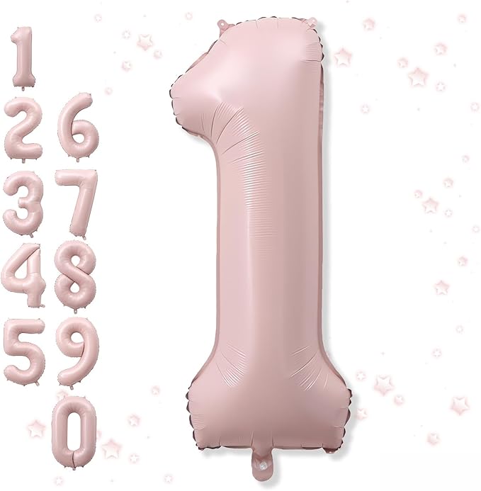 Big Number 1 Balloons, Dusty Light Pink Foil 1 Balloon Numbers 40 Inch, Giant 1st Birthday Party Decor, Baby Blush Pink Mylar Helium One Balloon for Girls Baby Shower Anniversary Decorations